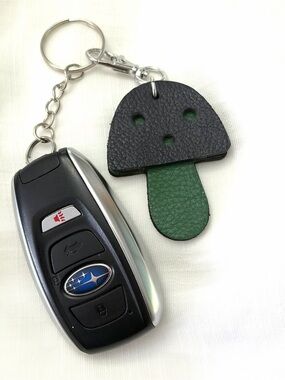 Upcycled COACH Navy & Green Leather Mushroom Keychain Charm